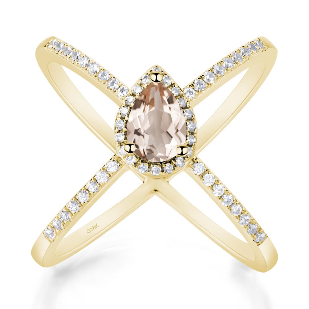 Pear Shaped Morganite Criss Cross Ring - LUO Jewelry #metal_18k yellow gold