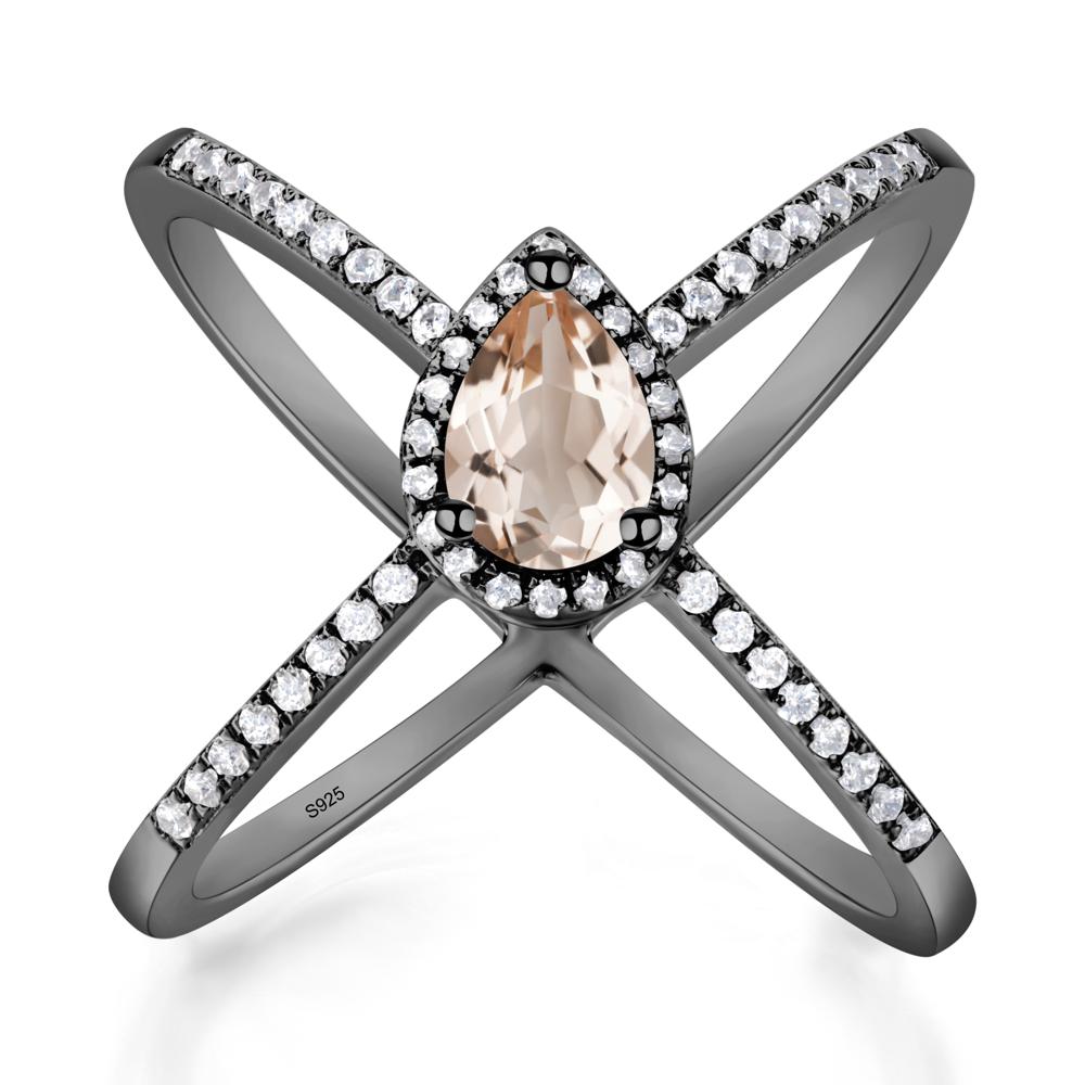 Pear Shaped Morganite Criss Cross Ring - LUO Jewelry #metal_black finish sterling silver