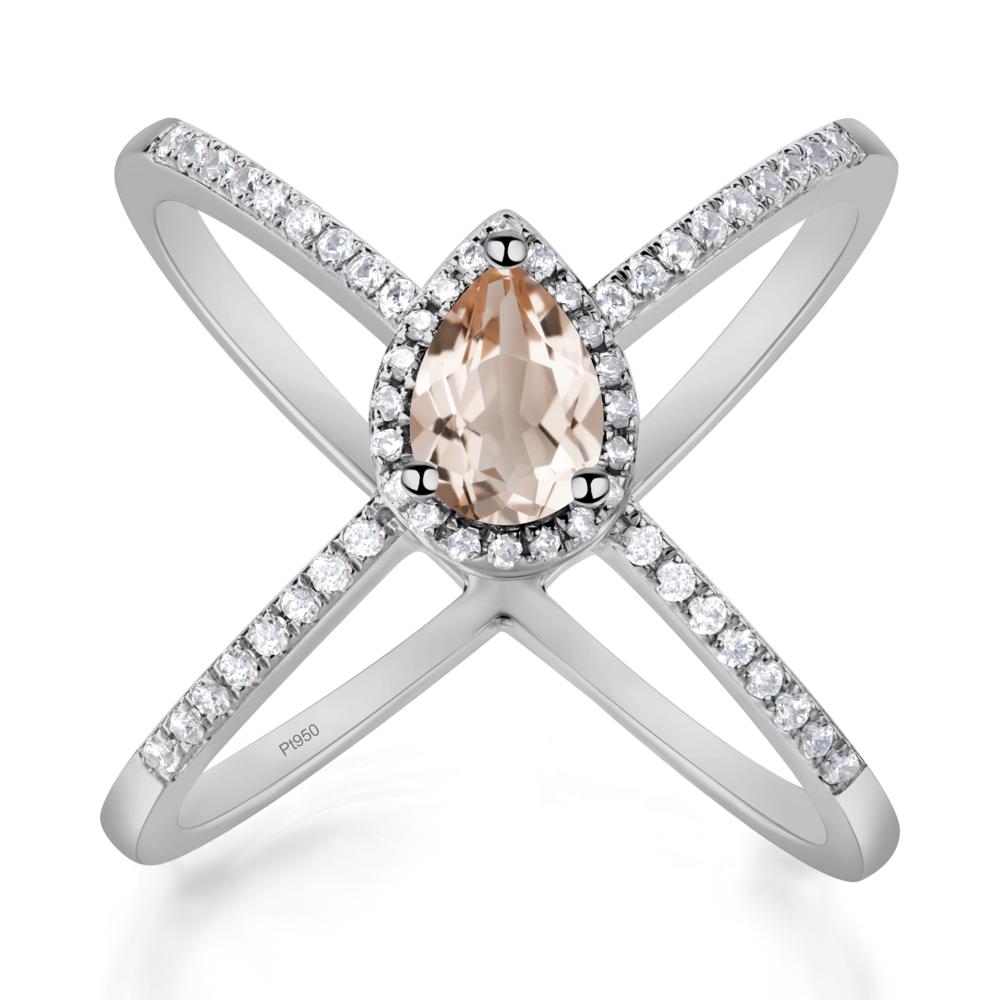 Pear Shaped Morganite Criss Cross Ring - LUO Jewelry #metal_platinum