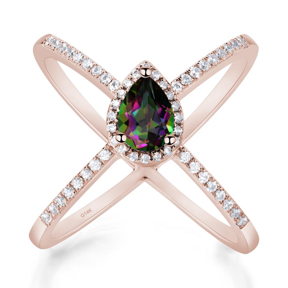 Pear Shaped Mystic Topaz Criss Cross Ring - LUO Jewelry #metal_14k rose gold