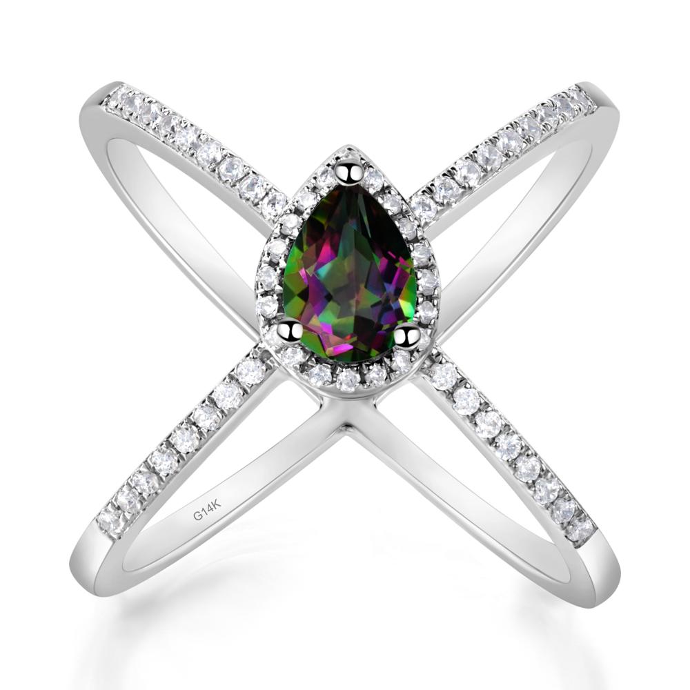 Pear Shaped Mystic Topaz Criss Cross Ring - LUO Jewelry #metal_14k white gold