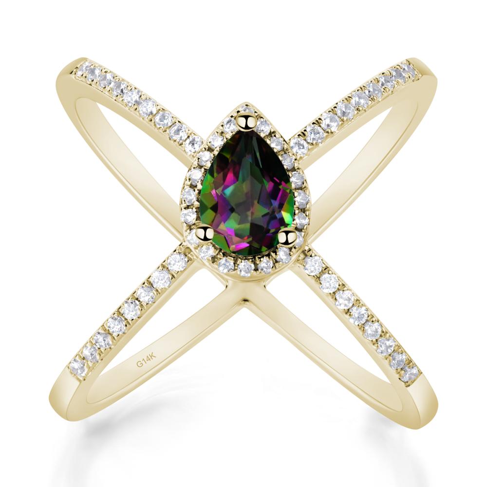 Pear Shaped Mystic Topaz Criss Cross Ring - LUO Jewelry #metal_14k yellow gold