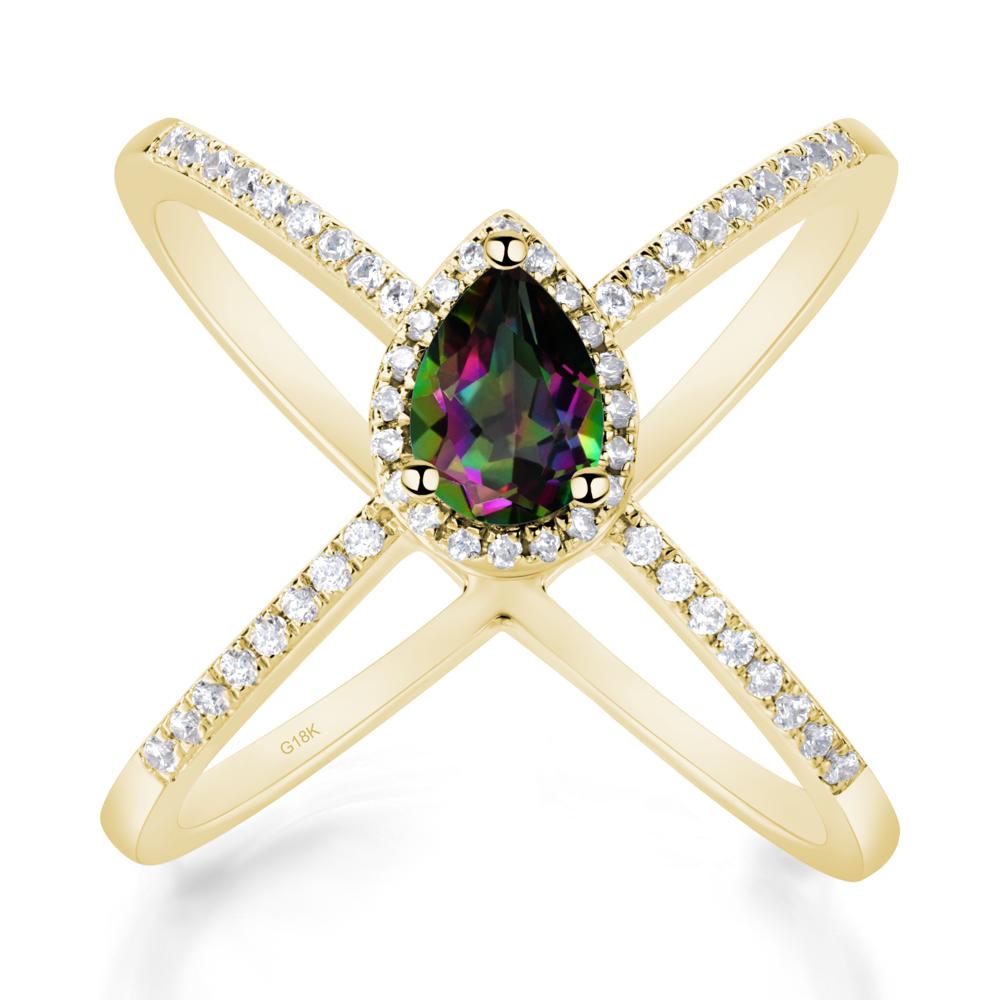 Pear Shaped Mystic Topaz Criss Cross Ring - LUO Jewelry #metal_18k yellow gold