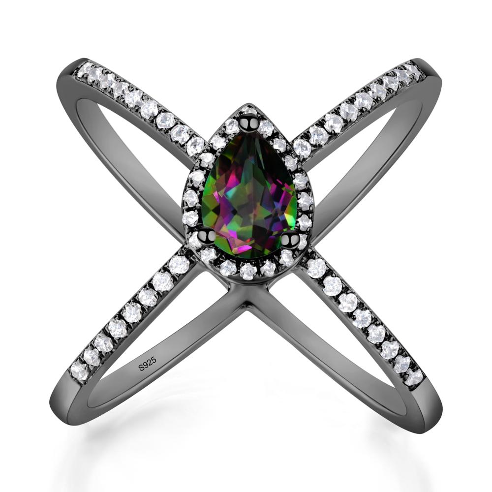 Pear Shaped Mystic Topaz Criss Cross Ring - LUO Jewelry #metal_black finish sterling silver