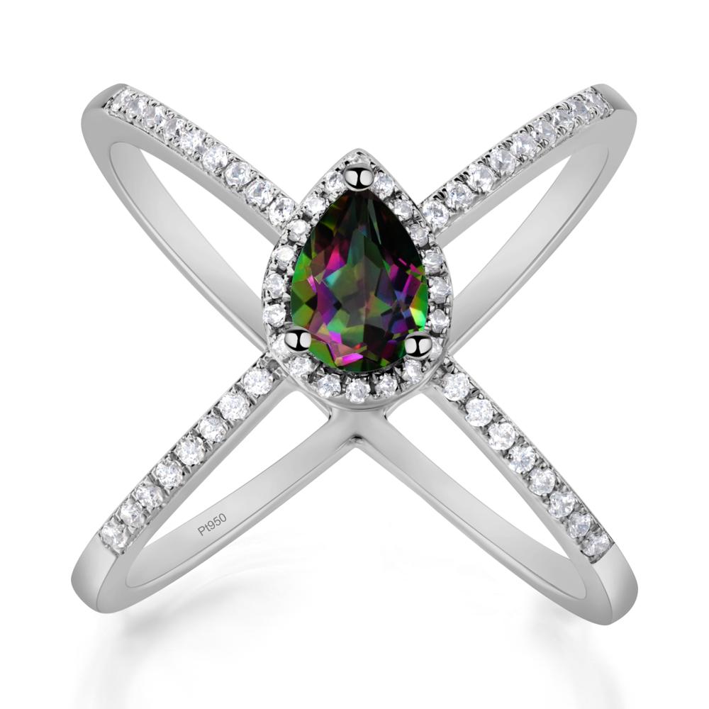 Pear Shaped Mystic Topaz Criss Cross Ring - LUO Jewelry #metal_platinum