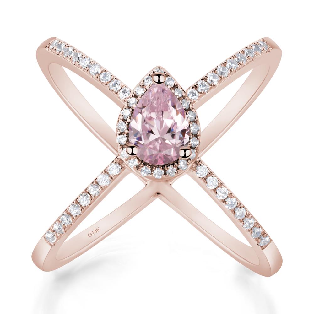 Pear Shaped Pink Cubic Zirconia Criss Cross Ring - LUO Jewelry #metal_14k rose gold