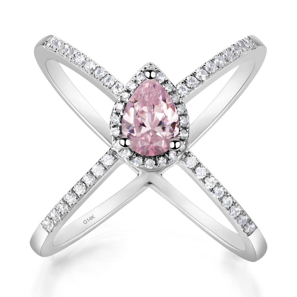 Pear Shaped Pink Cubic Zirconia Criss Cross Ring - LUO Jewelry #metal_14k white gold