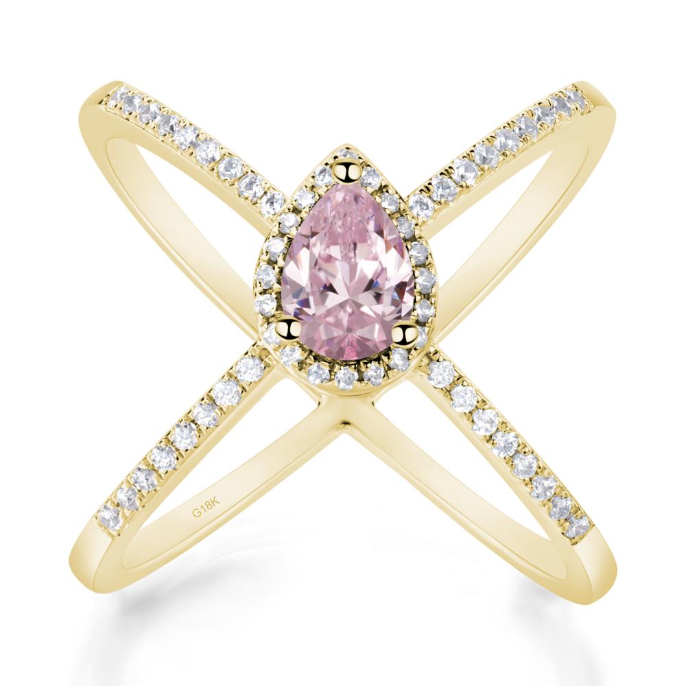 Pear Shaped Pink Cubic Zirconia Criss Cross Ring - LUO Jewelry #metal_18k yellow gold