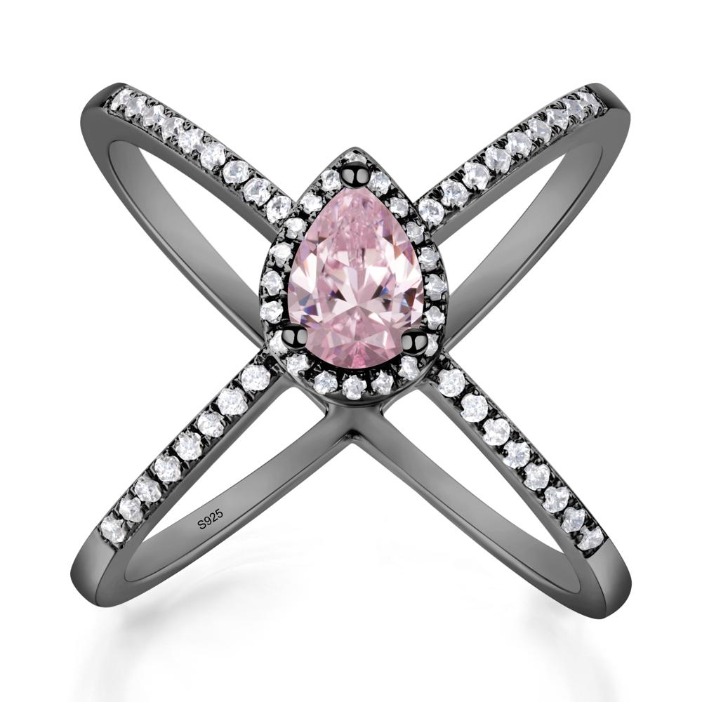 Pear Shaped Pink Cubic Zirconia Criss Cross Ring - LUO Jewelry #metal_black finish sterling silver