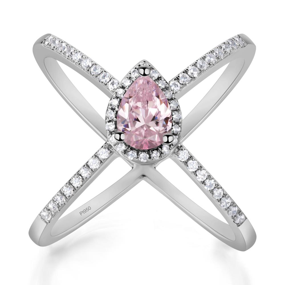 Pear Shaped Pink Cubic Zirconia Criss Cross Ring - LUO Jewelry #metal_platinum