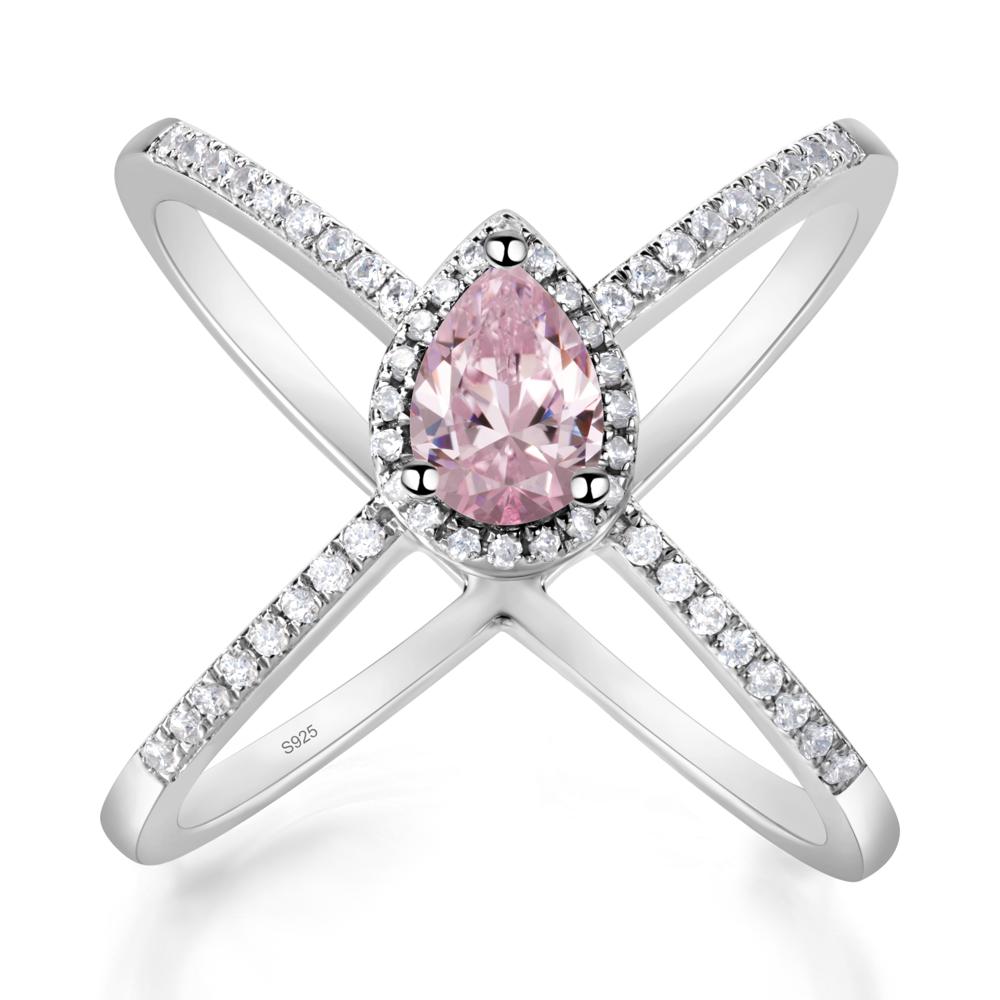 Pear Shaped Pink Cubic Zirconia Criss Cross Ring - LUO Jewelry #metal_sterling silver