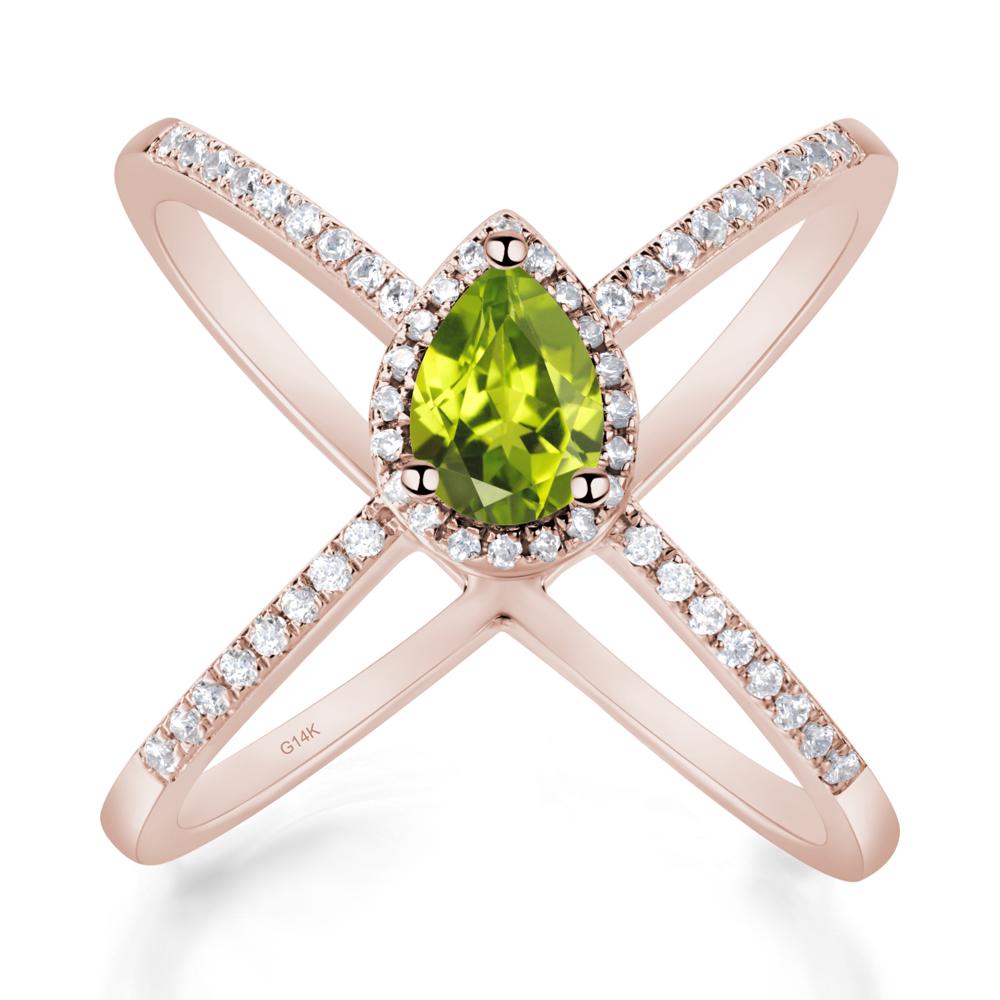 Pear Shaped Peridot Criss Cross Ring - LUO Jewelry #metal_14k rose gold