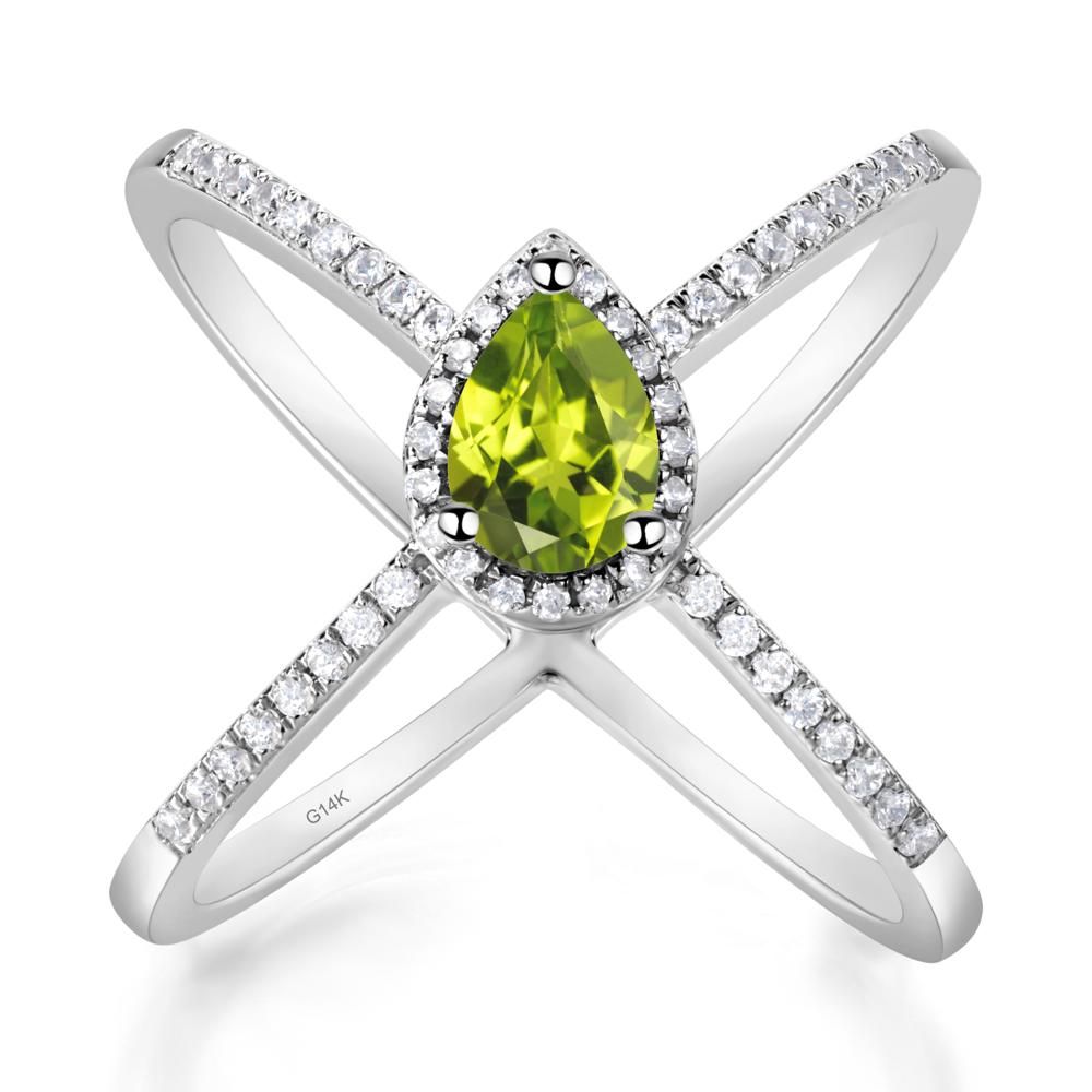 Pear Shaped Peridot Criss Cross Ring - LUO Jewelry #metal_14k white gold