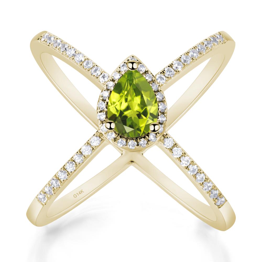 Pear Shaped Peridot Criss Cross Ring - LUO Jewelry #metal_14k yellow gold