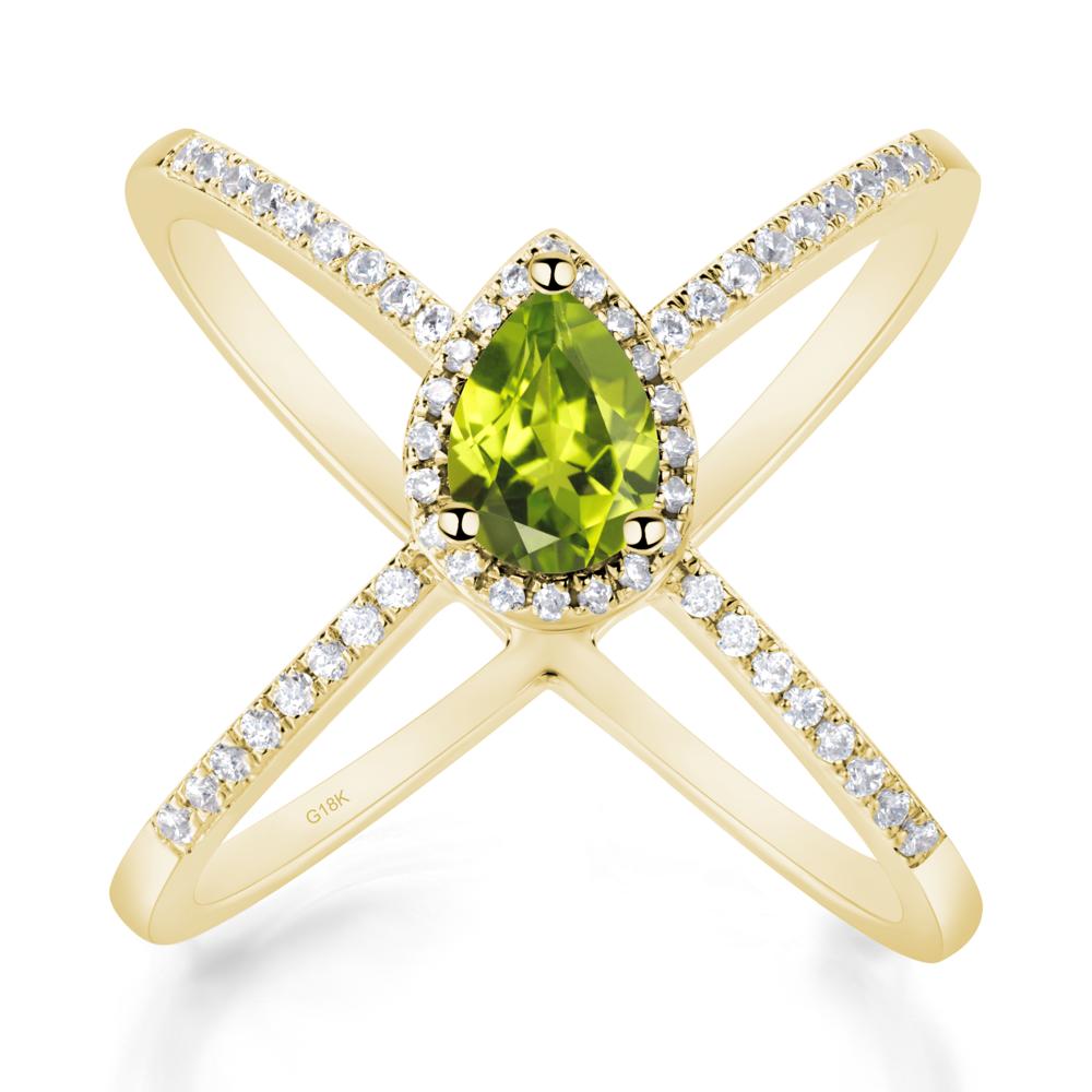 Pear Shaped Peridot Criss Cross Ring - LUO Jewelry #metal_18k yellow gold