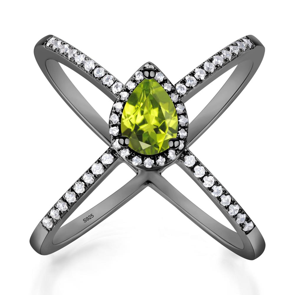 Pear Shaped Peridot Criss Cross Ring - LUO Jewelry #metal_black finish sterling silver