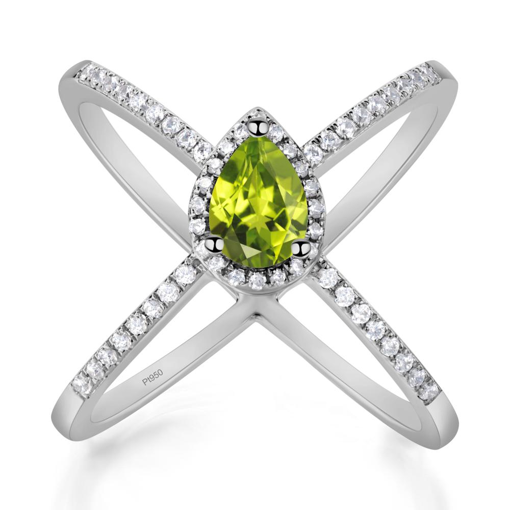 Pear Shaped Peridot Criss Cross Ring - LUO Jewelry #metal_platinum