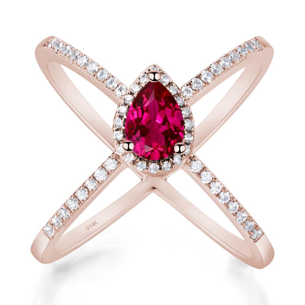 Pear Shaped Ruby Criss Cross Ring - LUO Jewelry #metal_14k rose gold