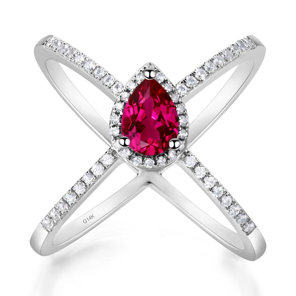 Pear Shaped Ruby Criss Cross Ring - LUO Jewelry #metal_14k white gold