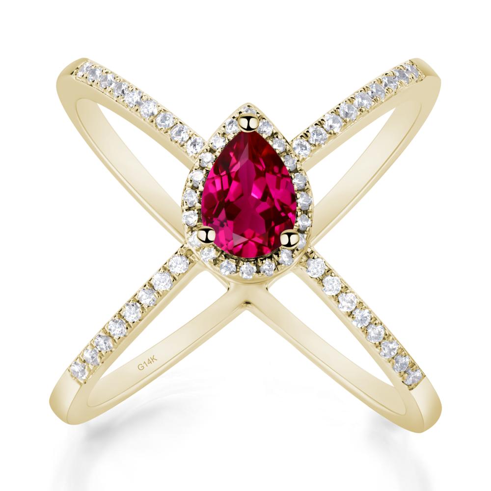 Pear Shaped Ruby Criss Cross Ring - LUO Jewelry #metal_14k yellow gold