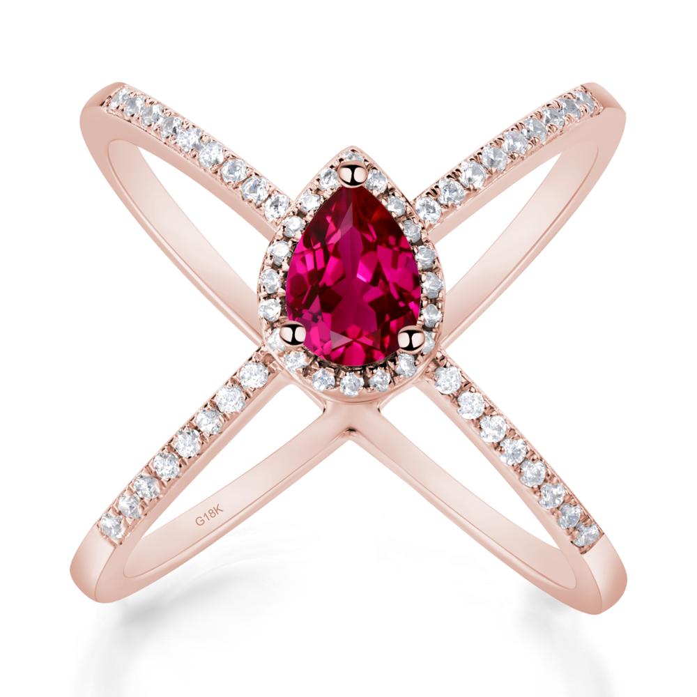 Pear Shaped Ruby Criss Cross Ring - LUO Jewelry #metal_18k rose gold