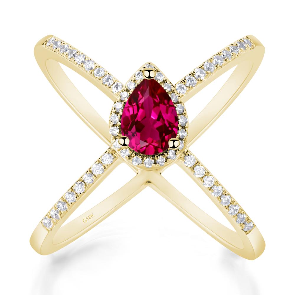 Pear Shaped Ruby Criss Cross Ring - LUO Jewelry #metal_18k yellow gold