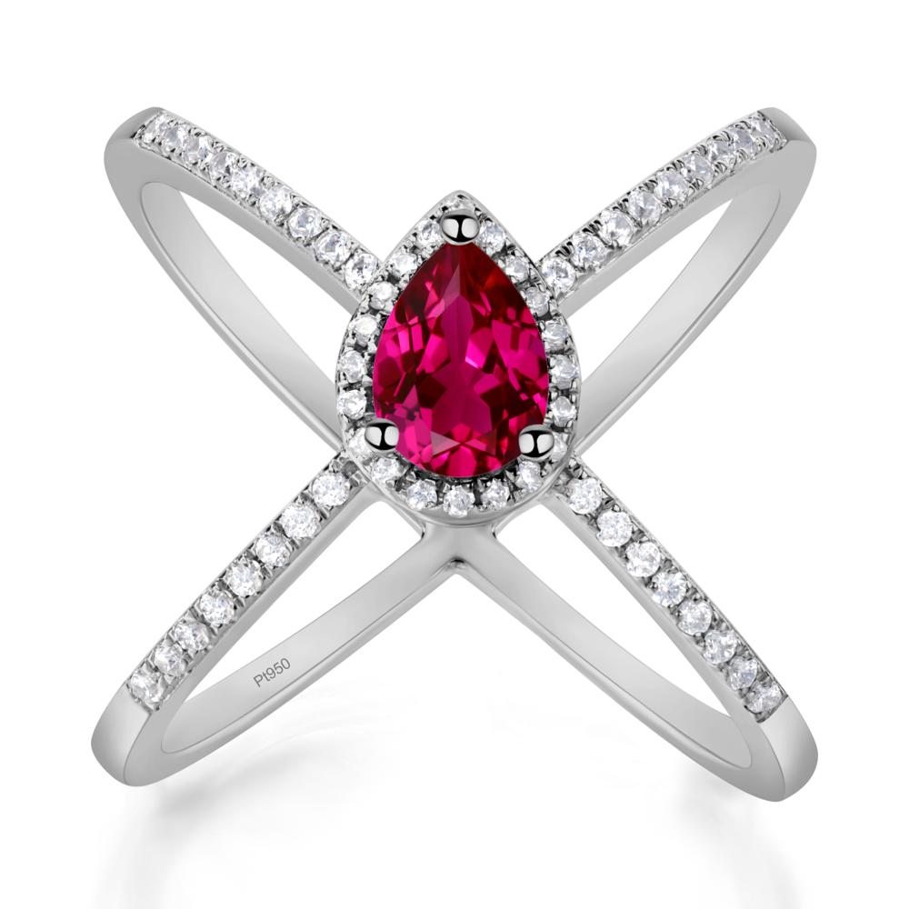 Pear Shaped Ruby Criss Cross Ring - LUO Jewelry #metal_platinum