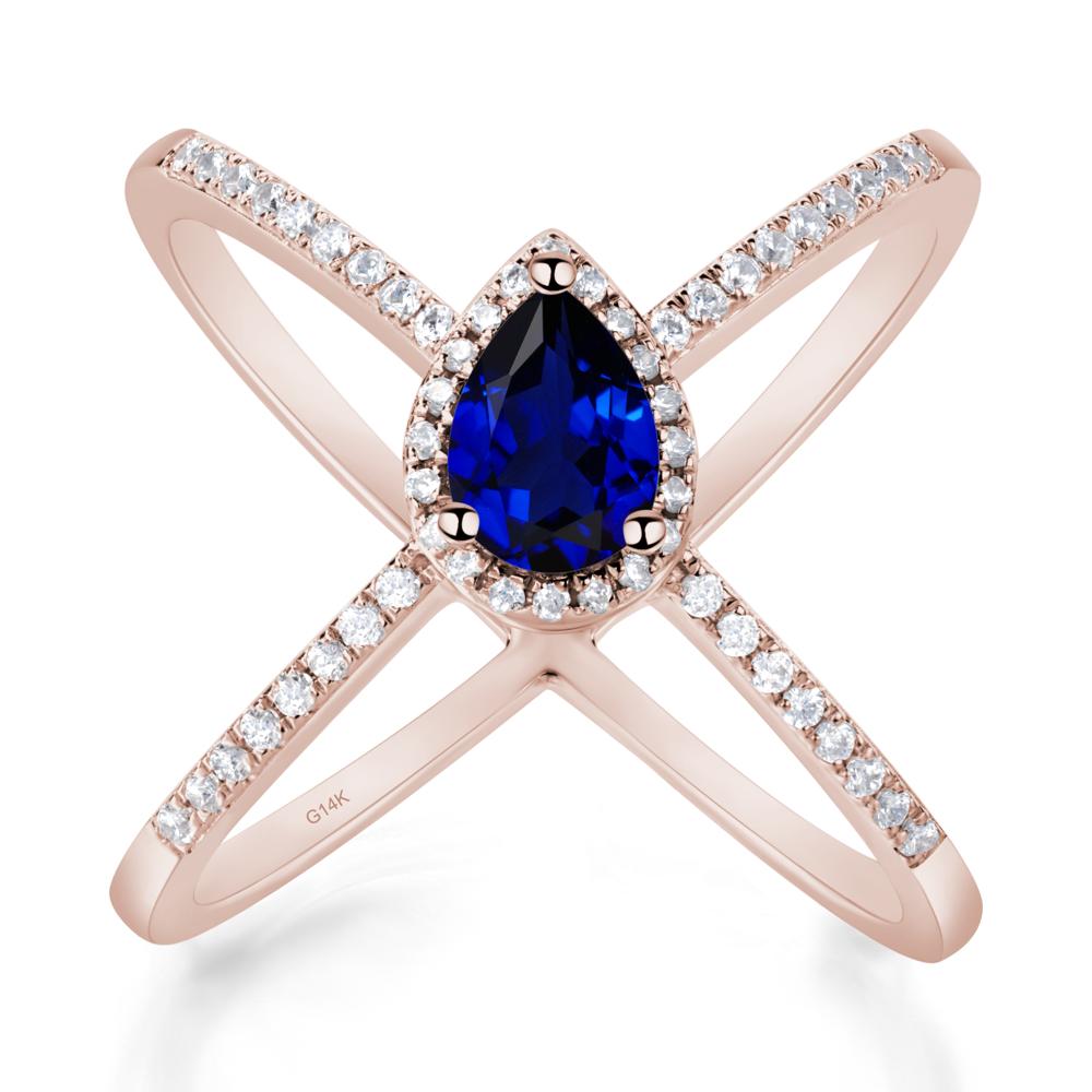 Pear Shaped Sapphire Criss Cross Ring - LUO Jewelry #metal_14k rose gold