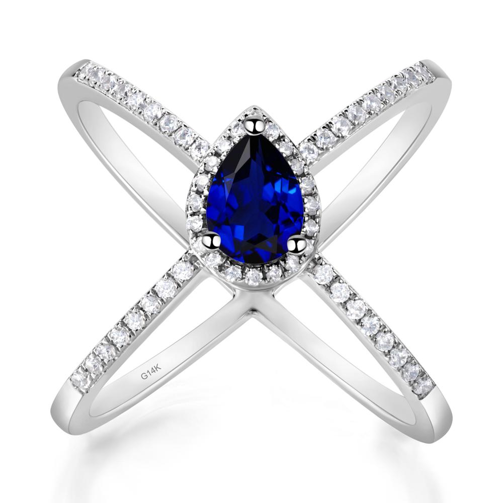 Pear Shaped Sapphire Criss Cross Ring - LUO Jewelry #metal_14k white gold