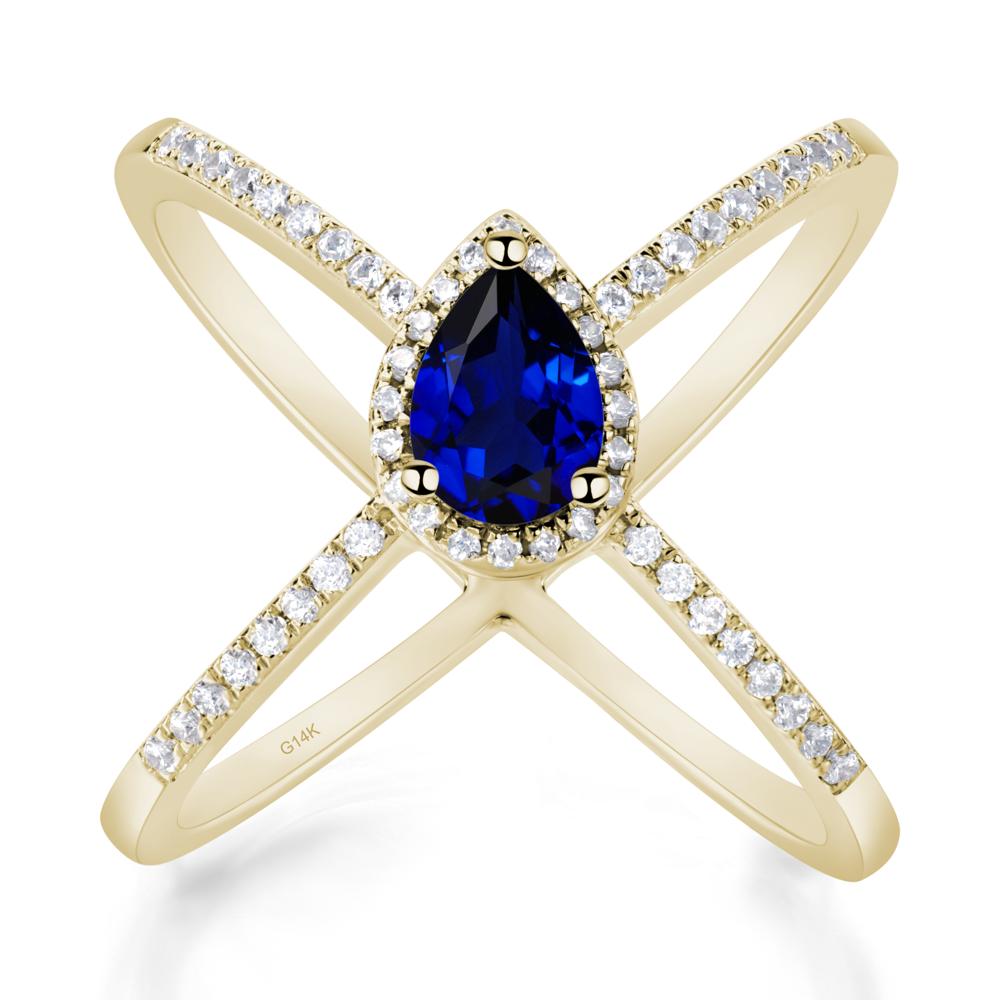 Pear Shaped Sapphire Criss Cross Ring - LUO Jewelry #metal_14k yellow gold