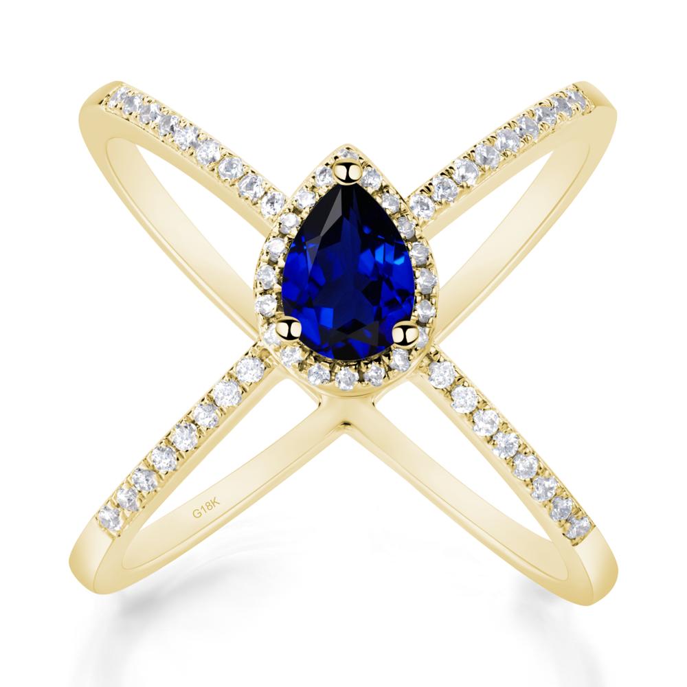 Pear Shaped Sapphire Criss Cross Ring - LUO Jewelry #metal_18k yellow gold