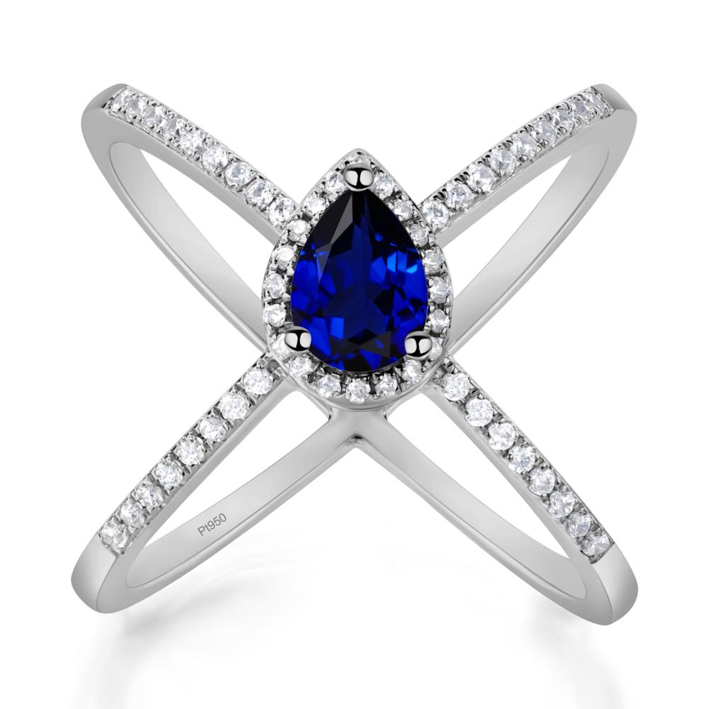 Pear Shaped Sapphire Criss Cross Ring - LUO Jewelry #metal_platinum