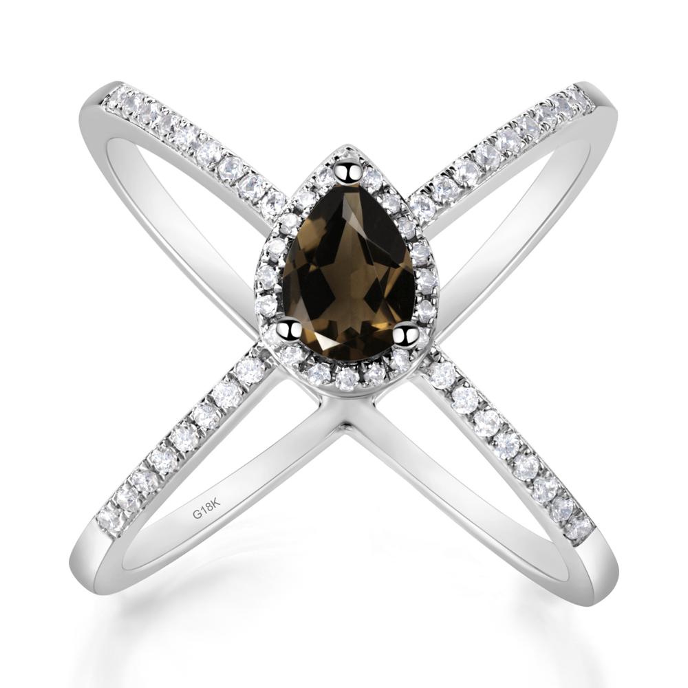 Pear Shaped Smoky Quartz Criss Cross Ring - LUO Jewelry #metal_18k white gold