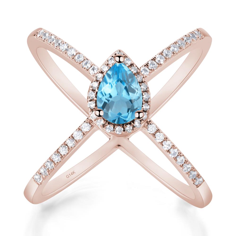 Pear Shaped Swiss Blue Topaz Criss Cross Ring - LUO Jewelry #metal_14k rose gold