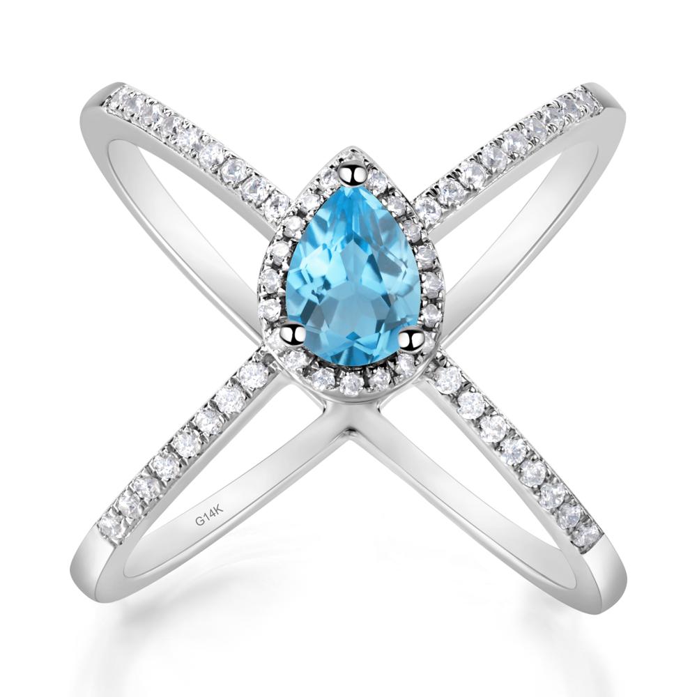 Pear Shaped Swiss Blue Topaz Criss Cross Ring - LUO Jewelry #metal_14k white gold