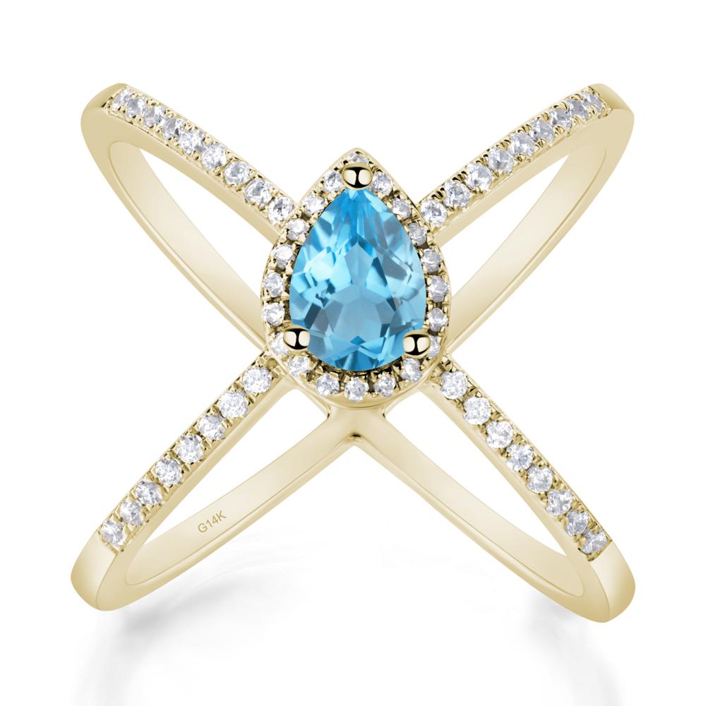 Pear Shaped Swiss Blue Topaz Criss Cross Ring - LUO Jewelry #metal_14k yellow gold