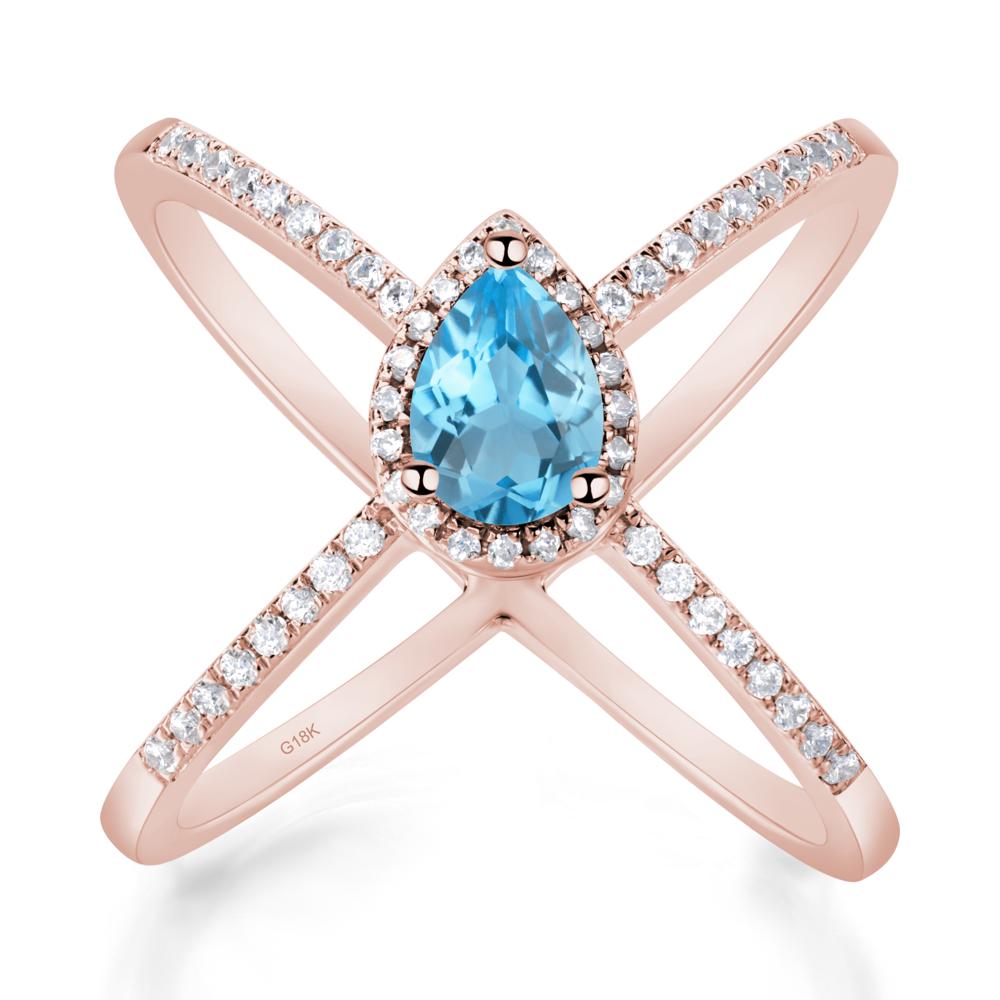 Pear Shaped Swiss Blue Topaz Criss Cross Ring - LUO Jewelry #metal_18k rose gold