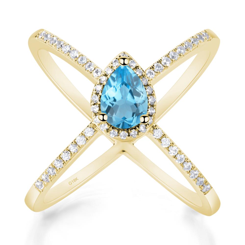 Pear Shaped Swiss Blue Topaz Criss Cross Ring - LUO Jewelry #metal_18k yellow gold