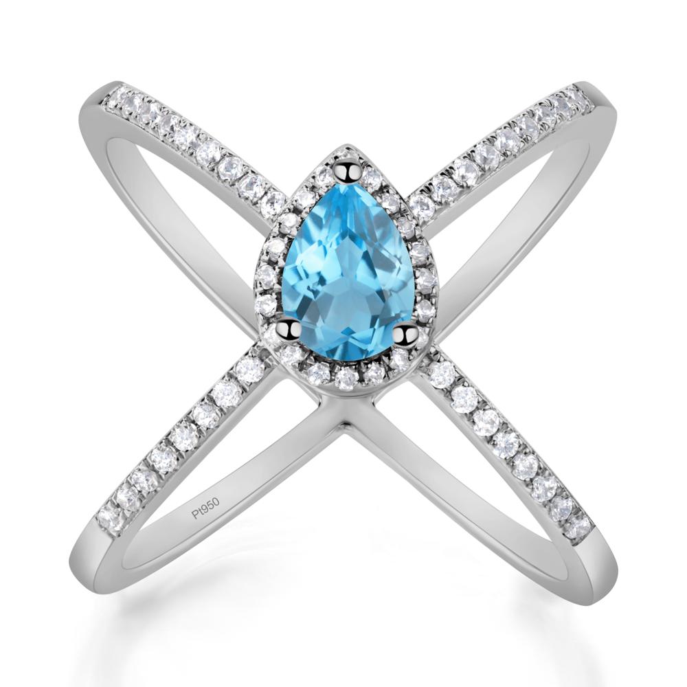 Pear Shaped Swiss Blue Topaz Criss Cross Ring - LUO Jewelry #metal_platinum