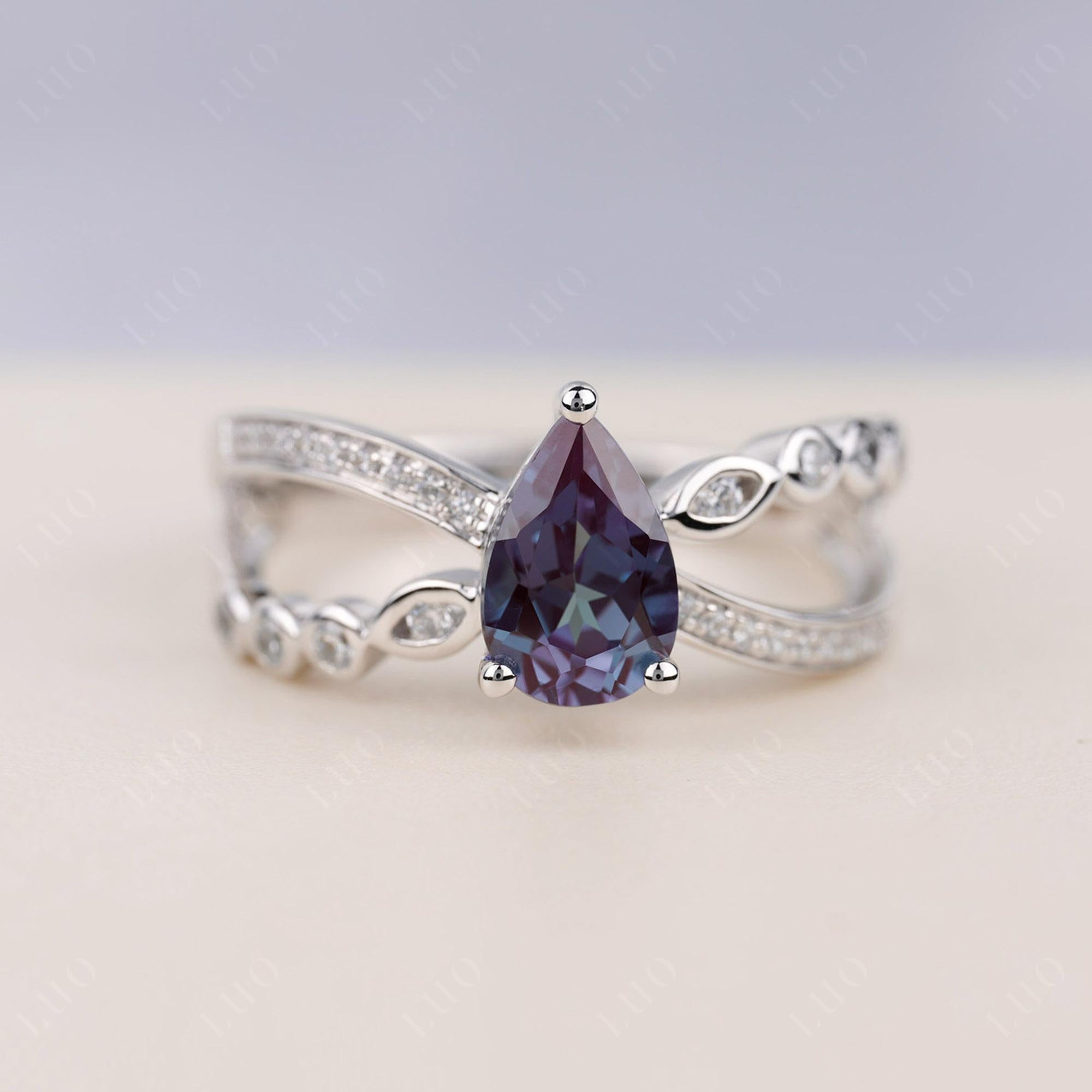 Pear Shaped Alexandrite Crossover Ring - LUO Jewelry 