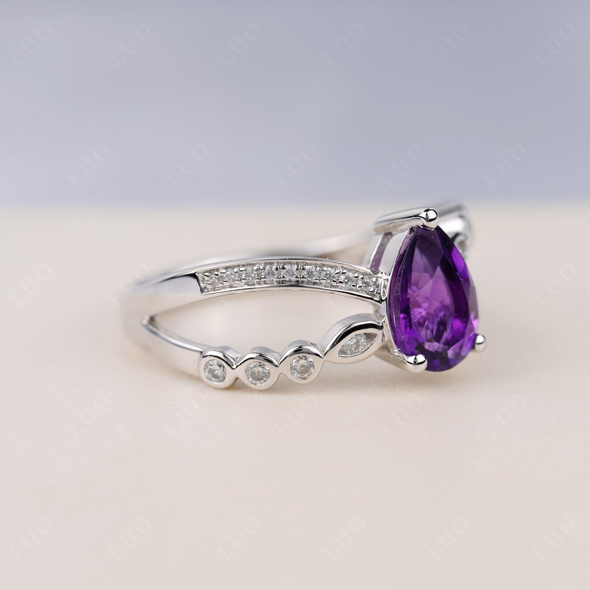 Pear Shaped Amethyst Crossover Ring - LUO Jewelry 