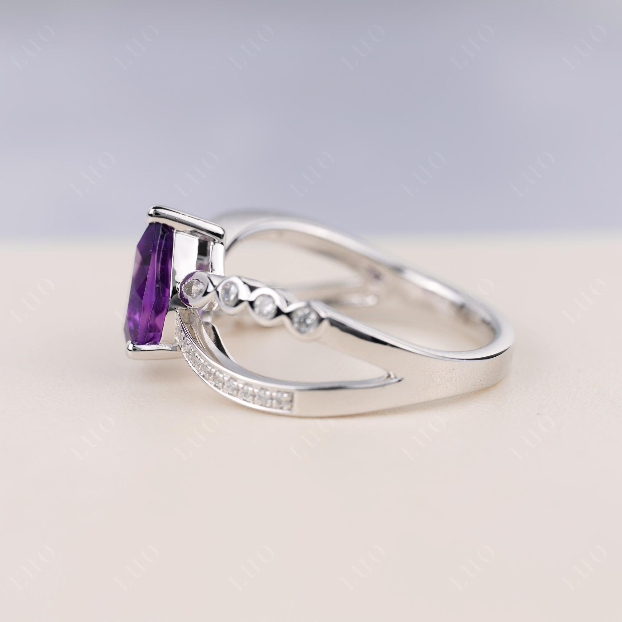 Pear Shaped Amethyst Crossover Ring - LUO Jewelry 