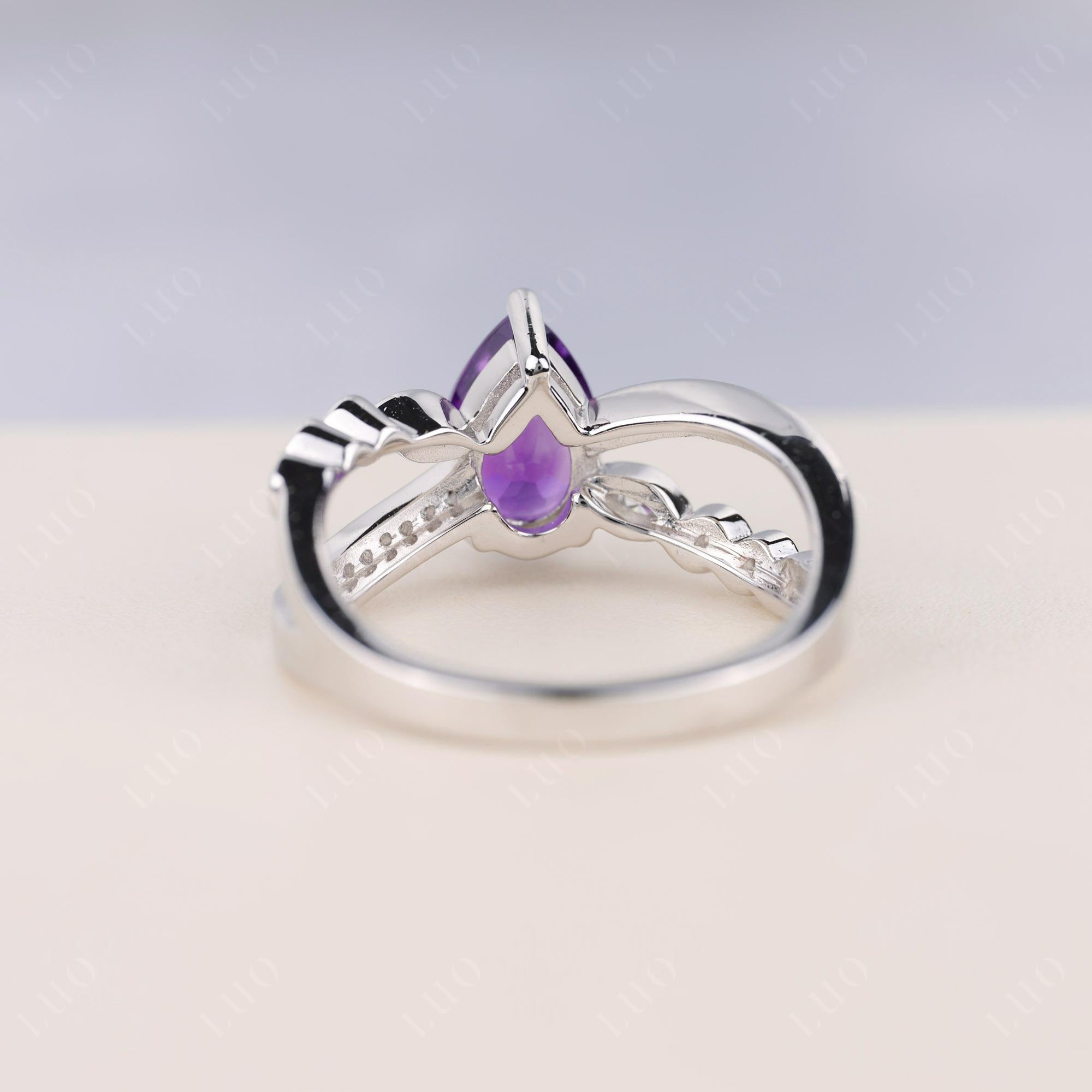 Pear Shaped Amethyst Crossover Ring - LUO Jewelry 