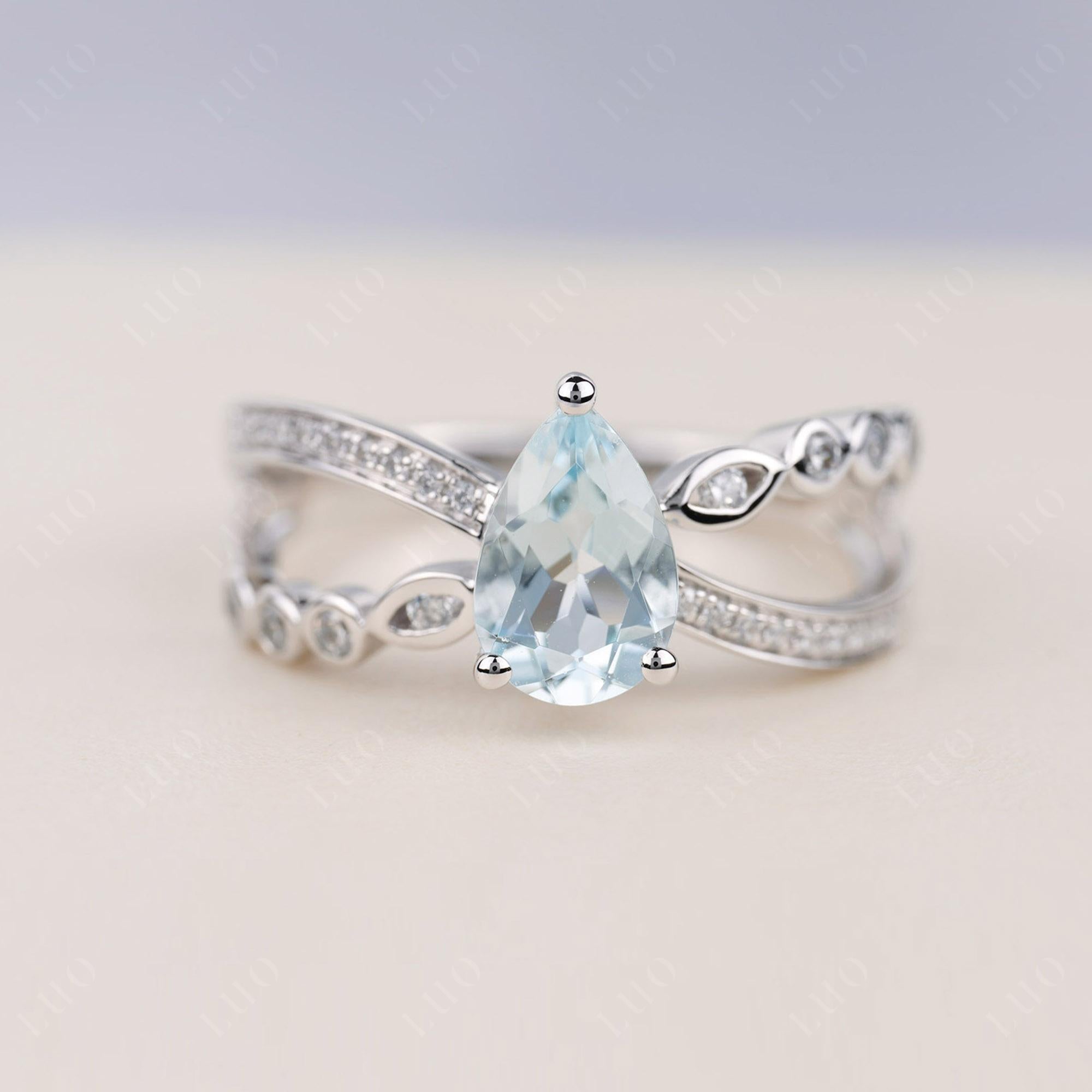 Pear Shaped Aquamarine Crossover Ring - LUO Jewelry 