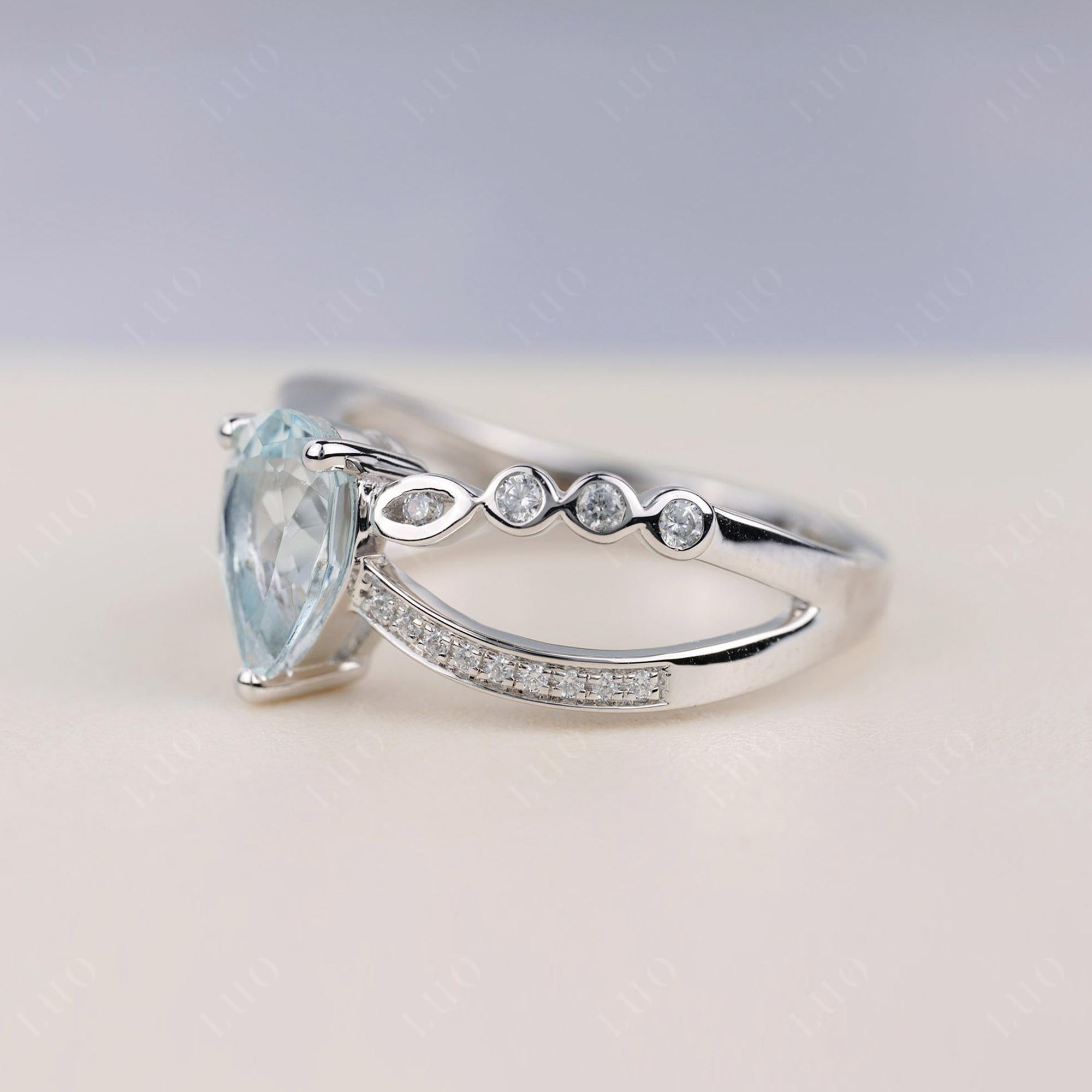 Pear Shaped Aquamarine Crossover Ring - LUO Jewelry 