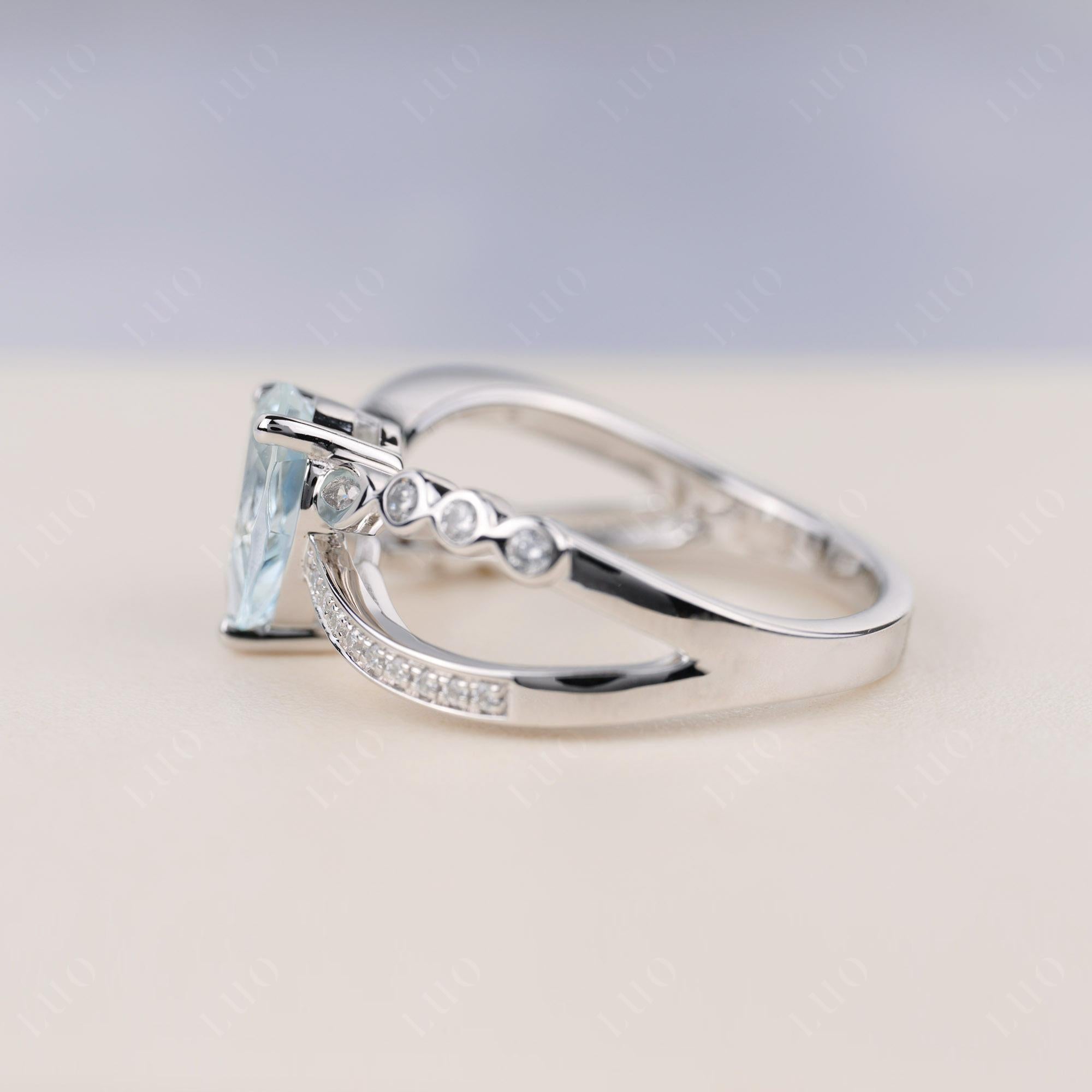 Pear Shaped Aquamarine Crossover Ring - LUO Jewelry 