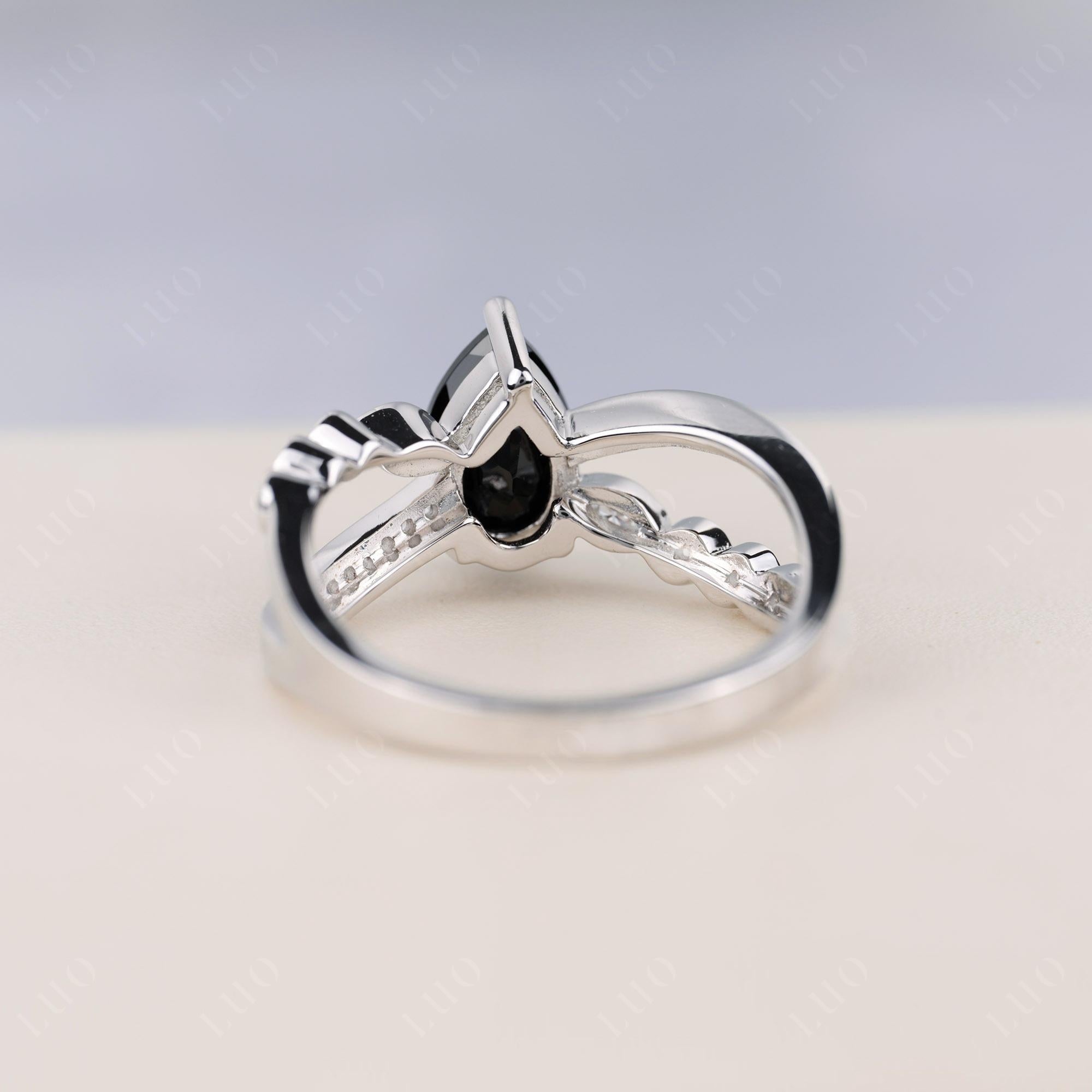 Pear Shaped Black Spinel Crossover Ring - LUO Jewelry 