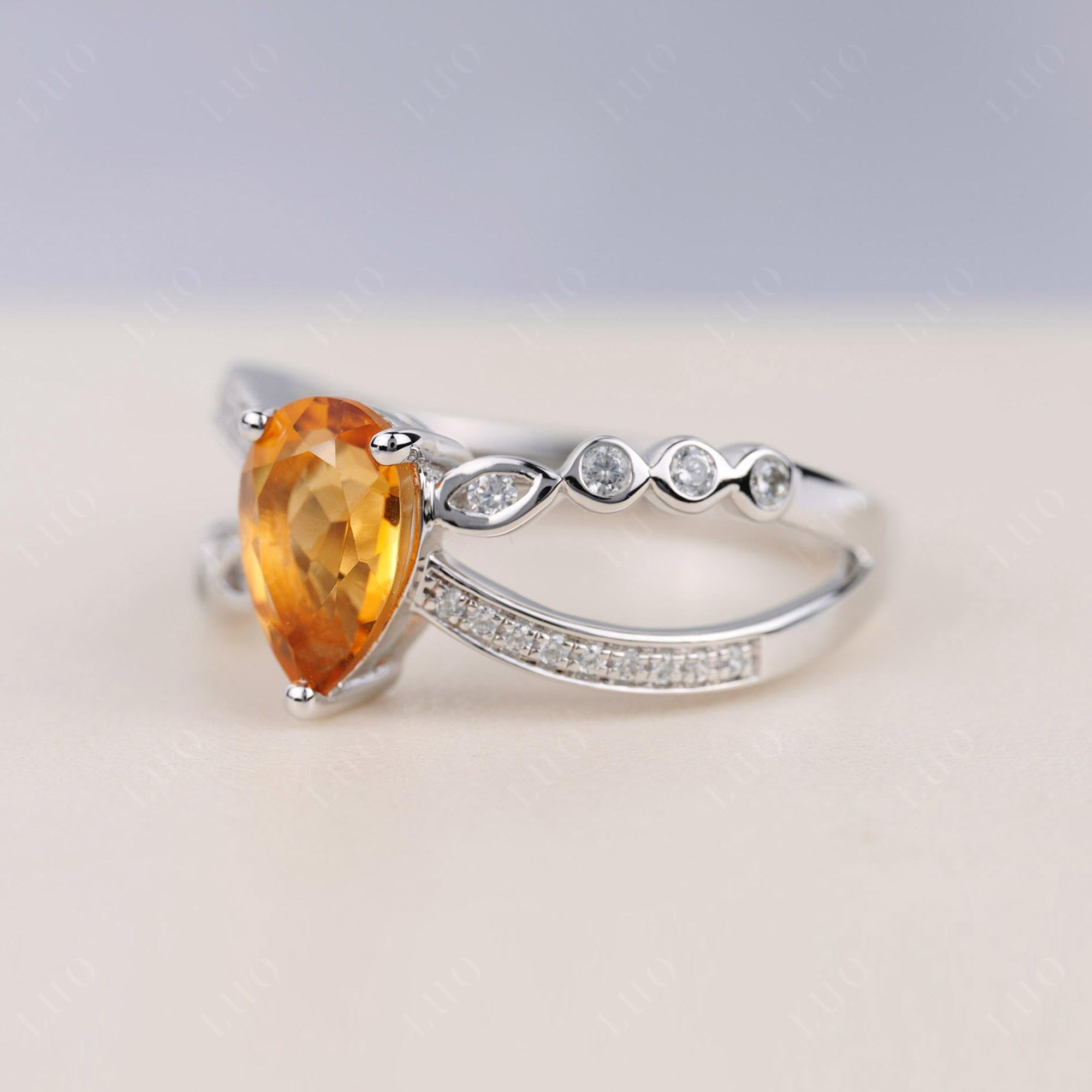 Pear Shaped Citrine Crossover Ring - LUO Jewelry 