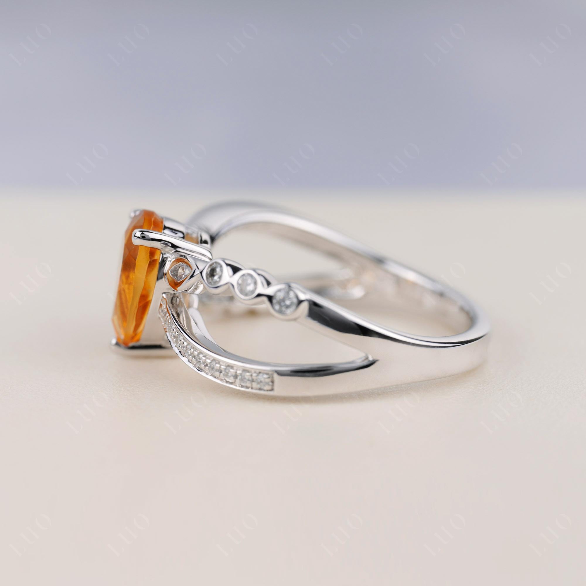 Pear Shaped Citrine Crossover Ring - LUO Jewelry 