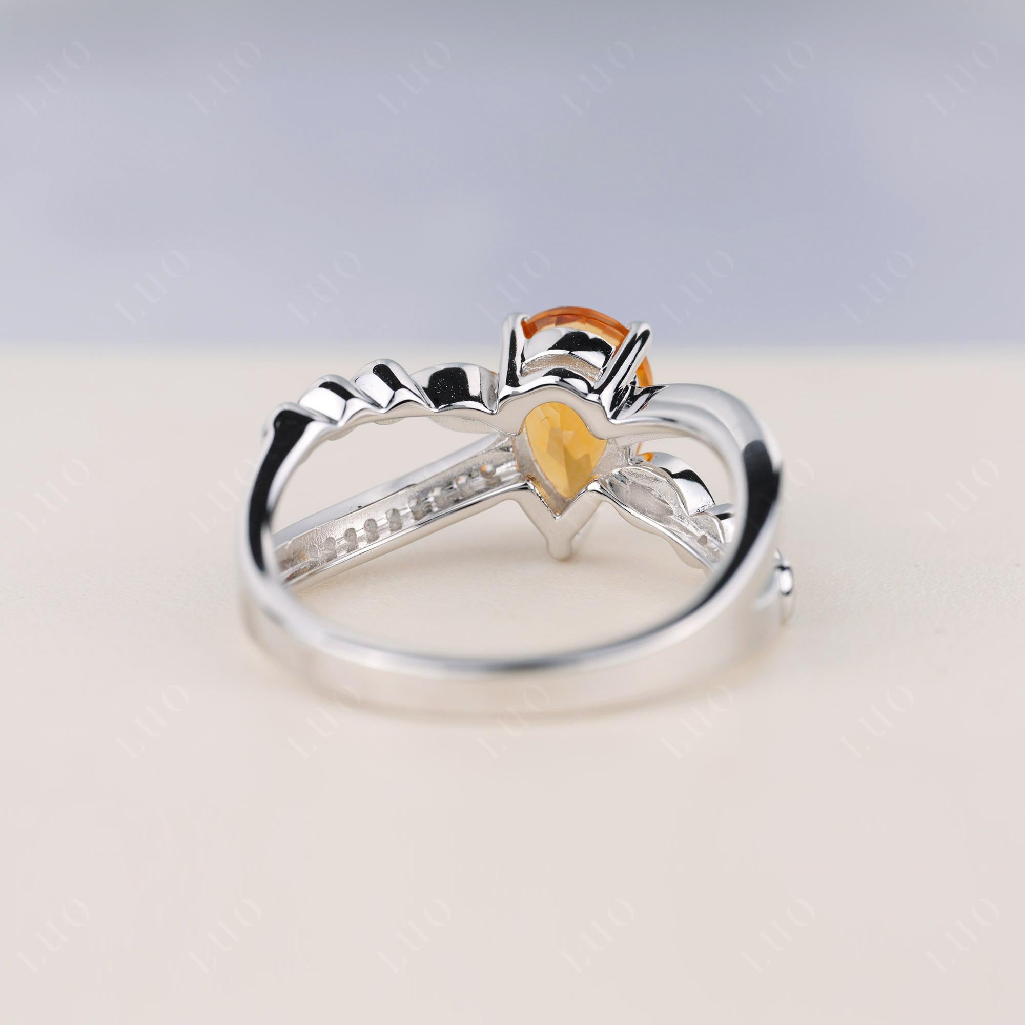 Pear Shaped Citrine Crossover Ring - LUO Jewelry 